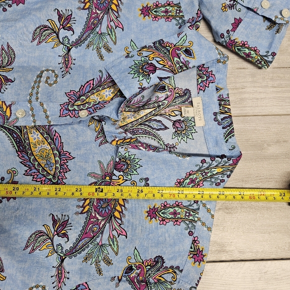 Talbots Plus 1X Cotton Button Front Shirt Swirly Paisley Long Sleeve Boho Preppy - Picture 7 of 11